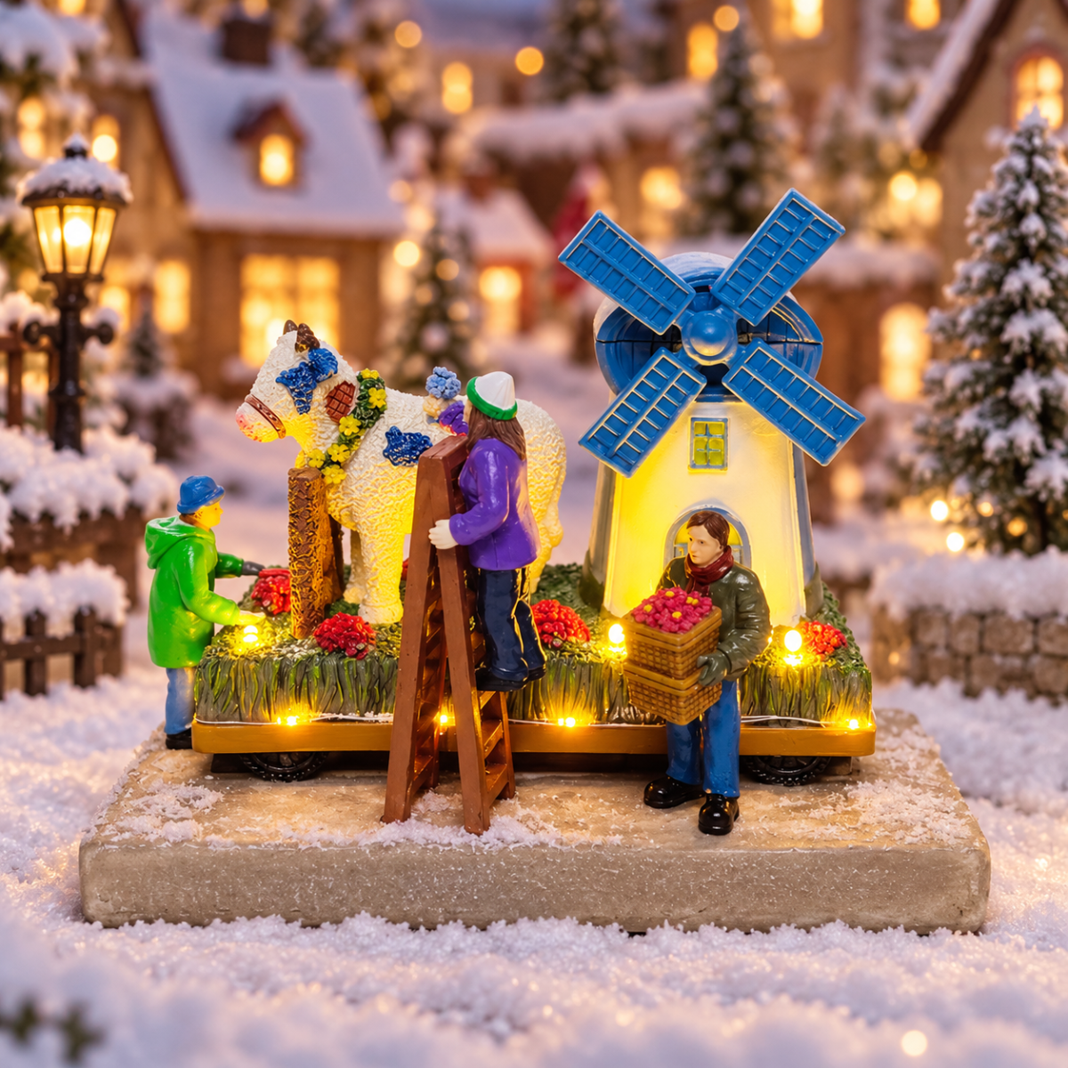 Santaville Flower Parade Cow At The Mill met Verlichting 19 x 12 x 16 cm