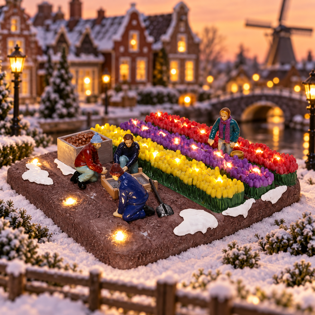 Santaville Flower Field Workers met Verlichting 23 x 22 x 9 cm