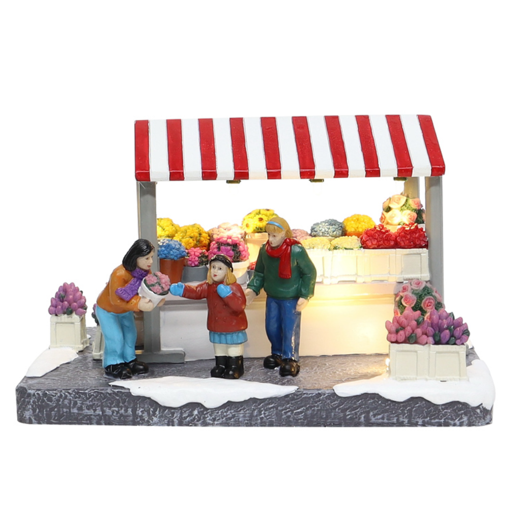 Santaville Market Stall Flowers with Customers LED verlichting