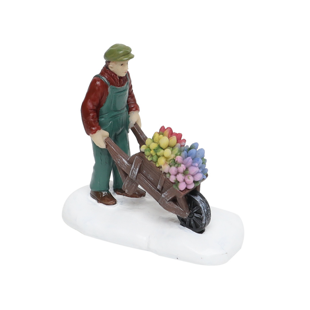 Santaville Man with Tullips in Wheelbarrow