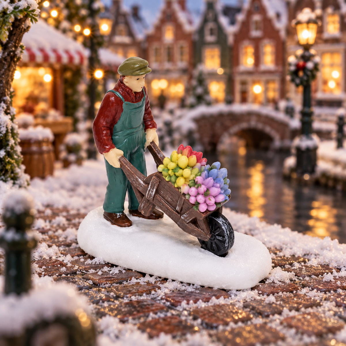Santaville Man With Tullips In Wheelbarrow 8 x 4 x 7 cm