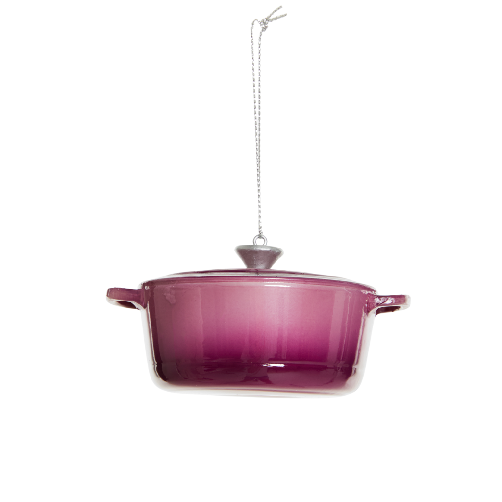 Gietijzeren Pan Paars kerstornament Yup in de boom