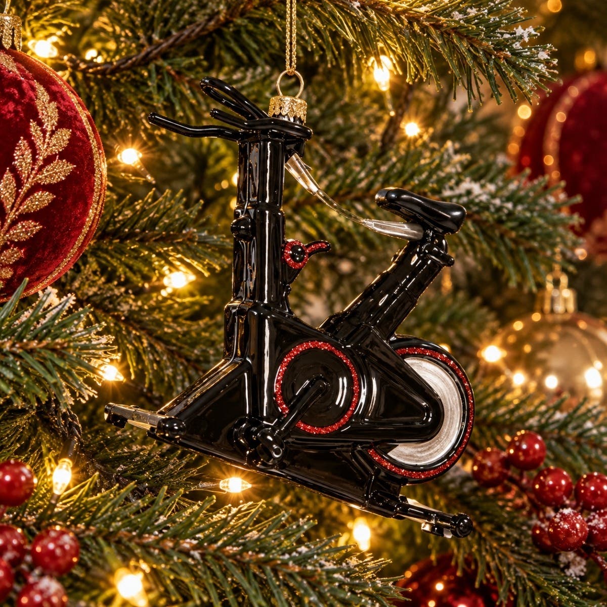 Yup in de boom Kerstornament Spinningfiets Zwart 9.5 x 4.5 x 8 cm