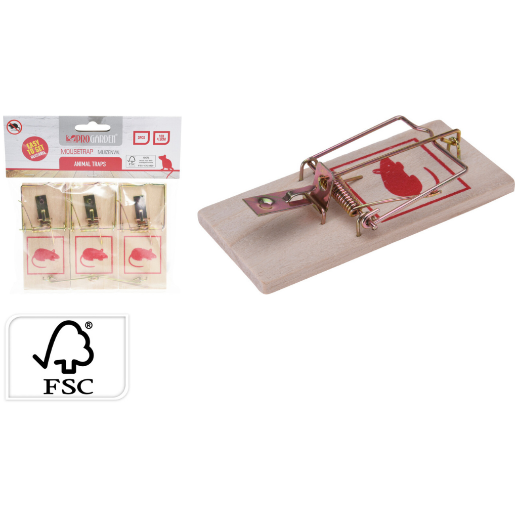 Muizenvallen hout set van 3 stuks