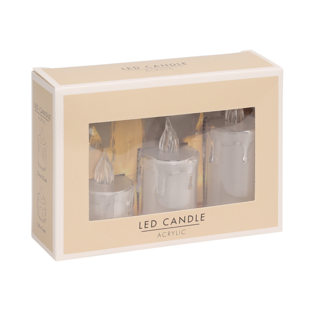 LED waxinelicht transparant set van 3