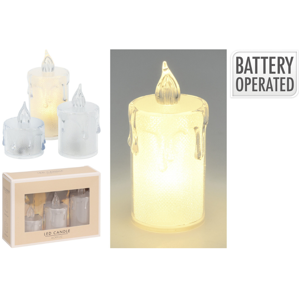 LED waxinelicht transparant set van 3