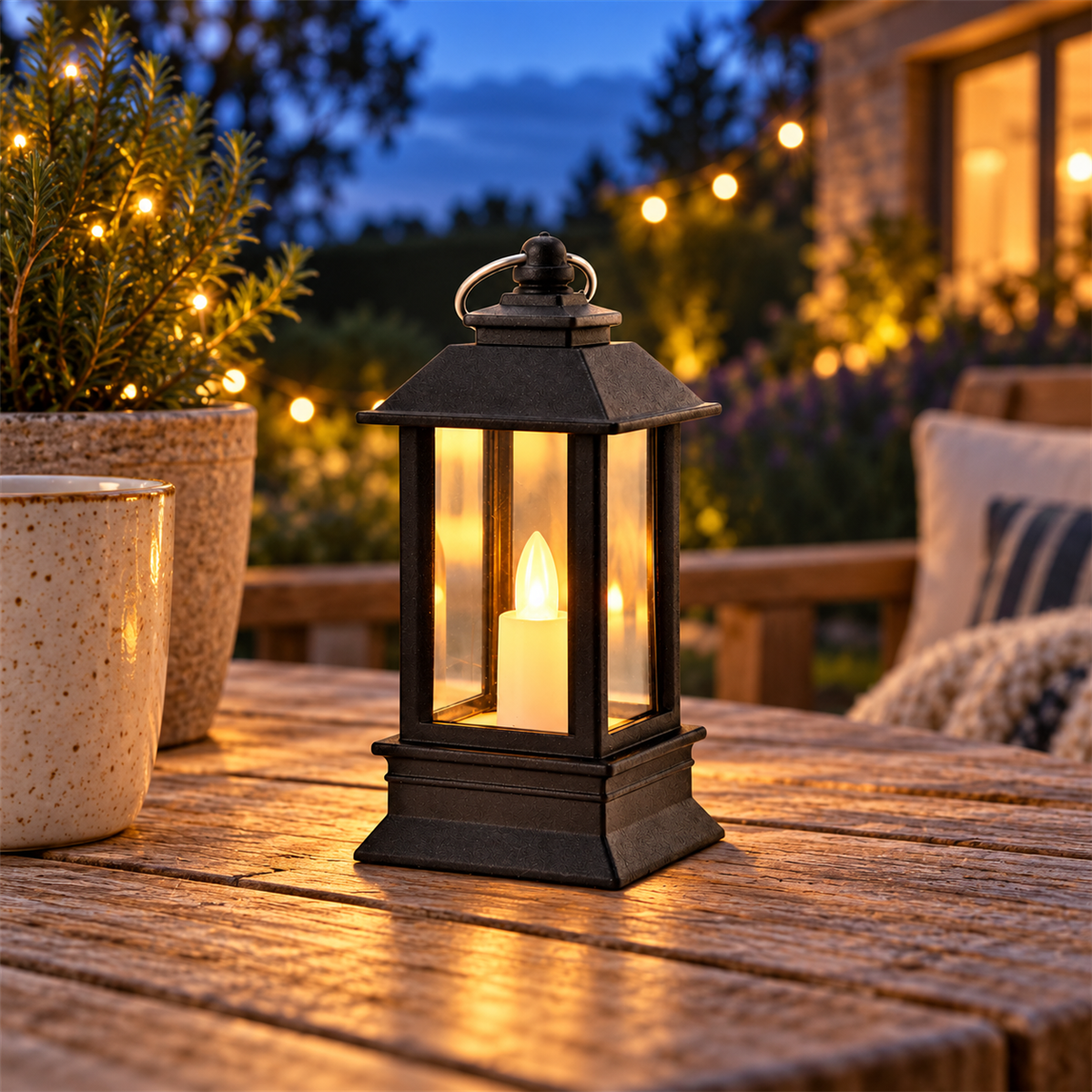 De Bosrand Verlicht Kerstfiguur Lantaarn met Kaarsje Zwart 34 x 24.5 x 22 cm