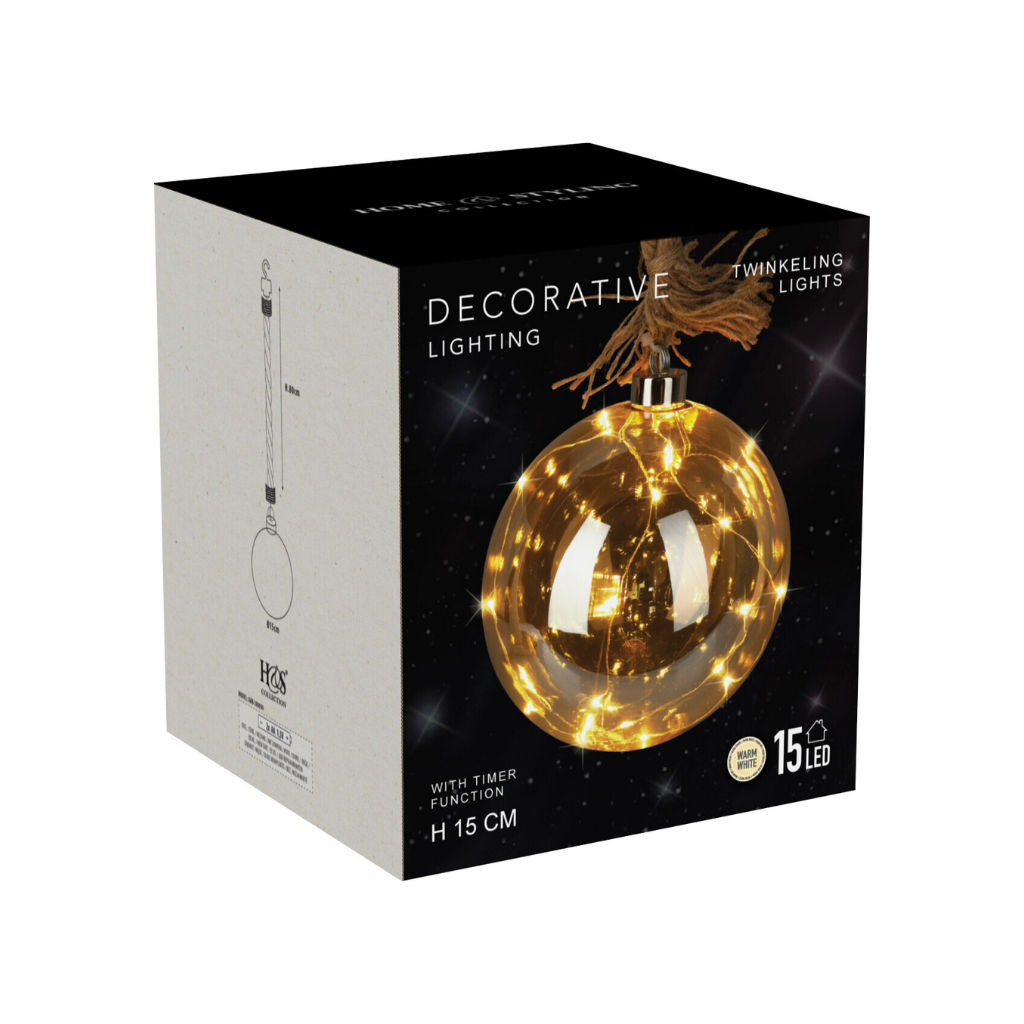Home & Styling Verlicht Kerstfiguur Bal aan Touw 15 cm