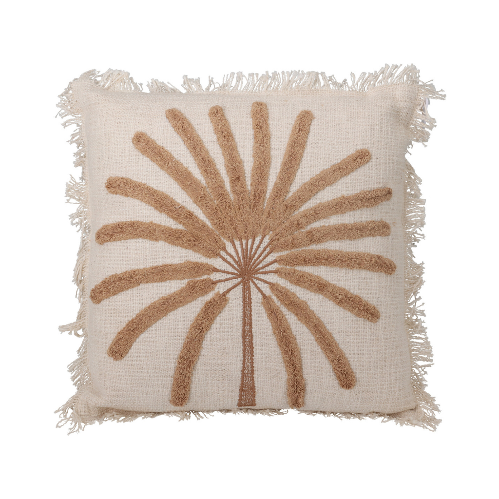 Kussen palmboom beige 43 x 43 cm
