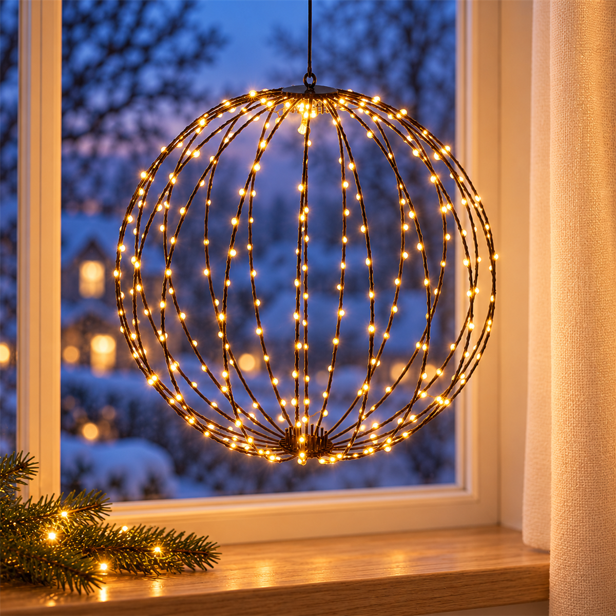 De Bosrand Verlicht Kerstfiguur Bal Zwart Extra Warm Wit 240 Lampjes 40 x 40 cm