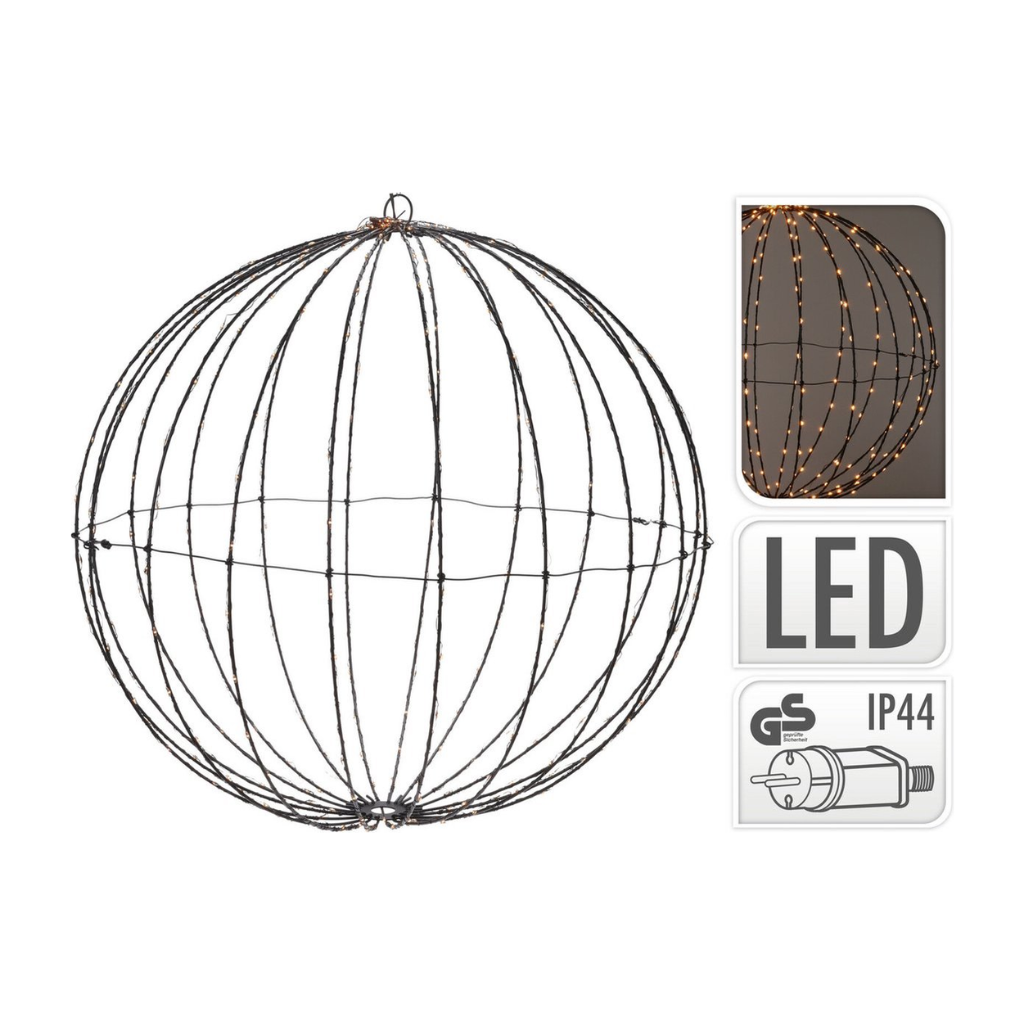 De Bosrand Verlicht Kerstfiguur Bal Zwart Extra Warm Wit 240 Lampjes 40 x 40 cm