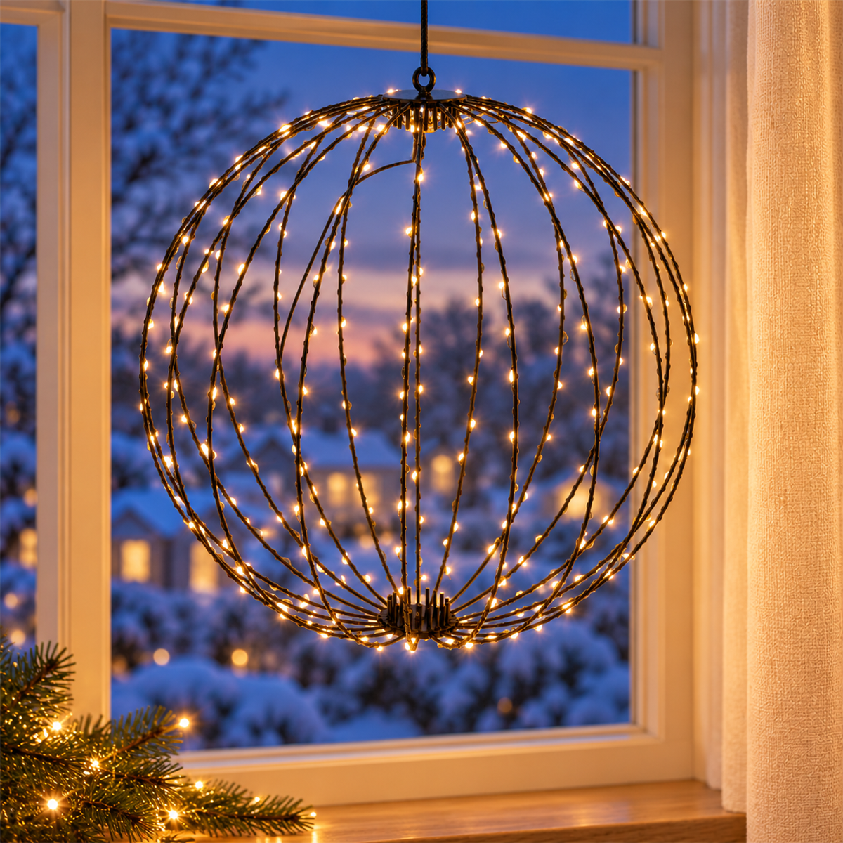 De Bosrand Verlicht Kerstfiguur Bal Zwart Extra Warm Wit 320 Lampjes 52 x 52 cm