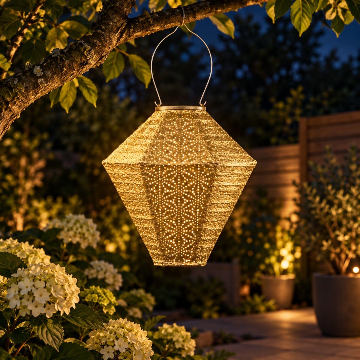 Lumiz Solar Lampion Sashiko Goud 28 x 28 x 28 cm
