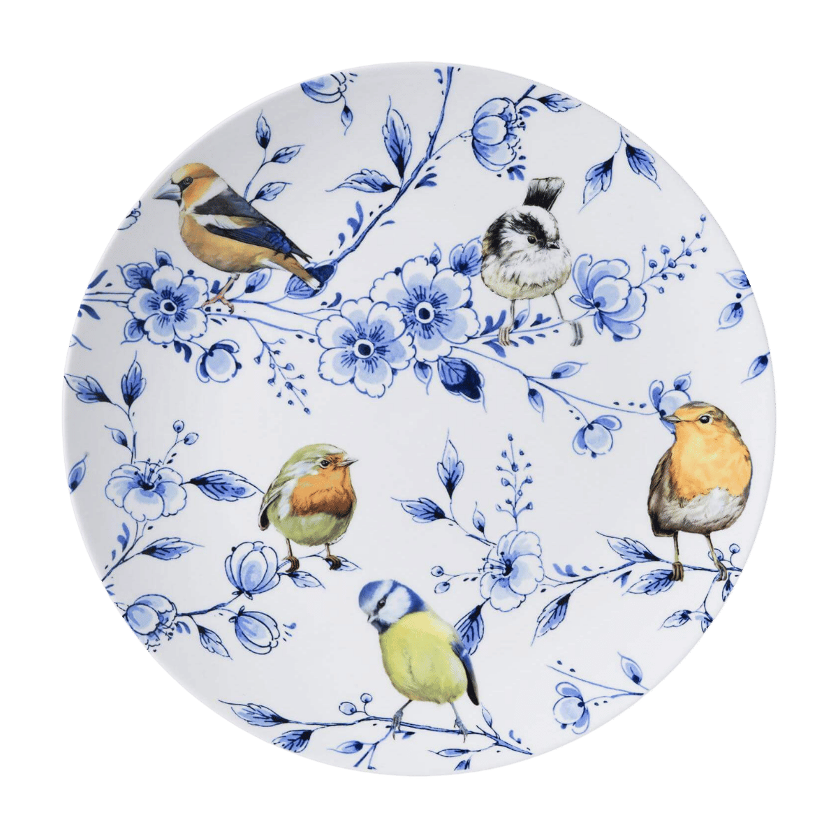 Heinen Delfts Blauw Wandbord Bosvogels met Bloesem