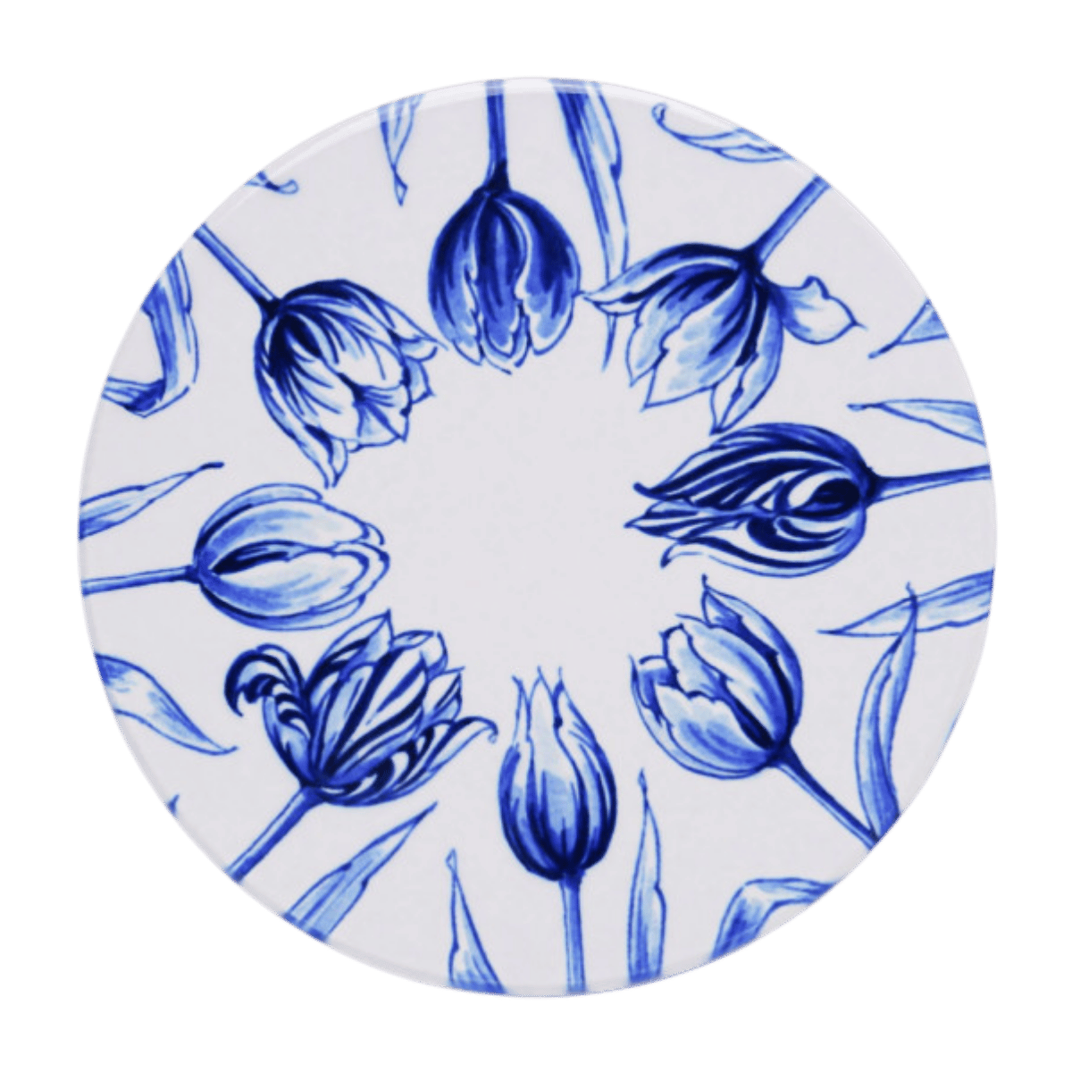 Heinen Delfts Blauw Onderzetters Vrolijke tulpen 4 stuks