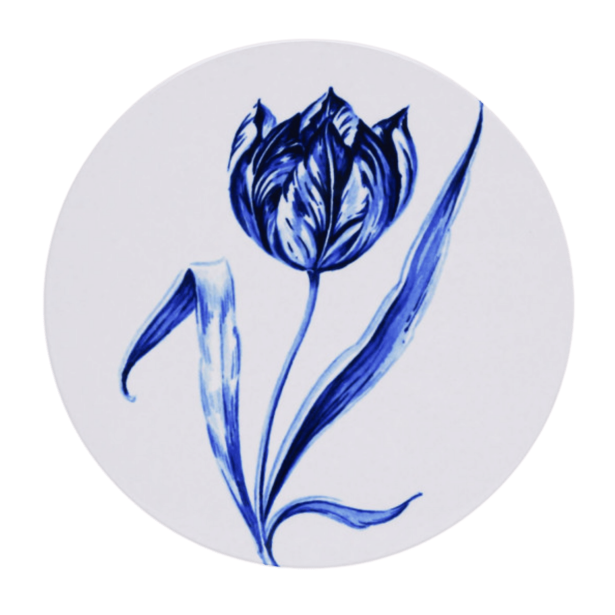 Heinen Delfts Blauw Onderzetters Vrolijke tulpen 4 stuks