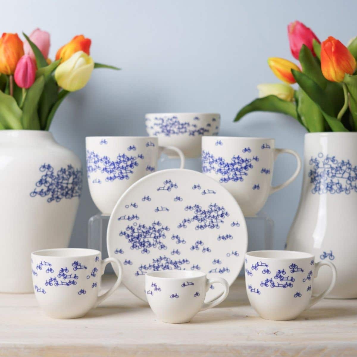 Heinen Delfts Blauw Gebaksbord de Blauwe Fiets 2 stuks