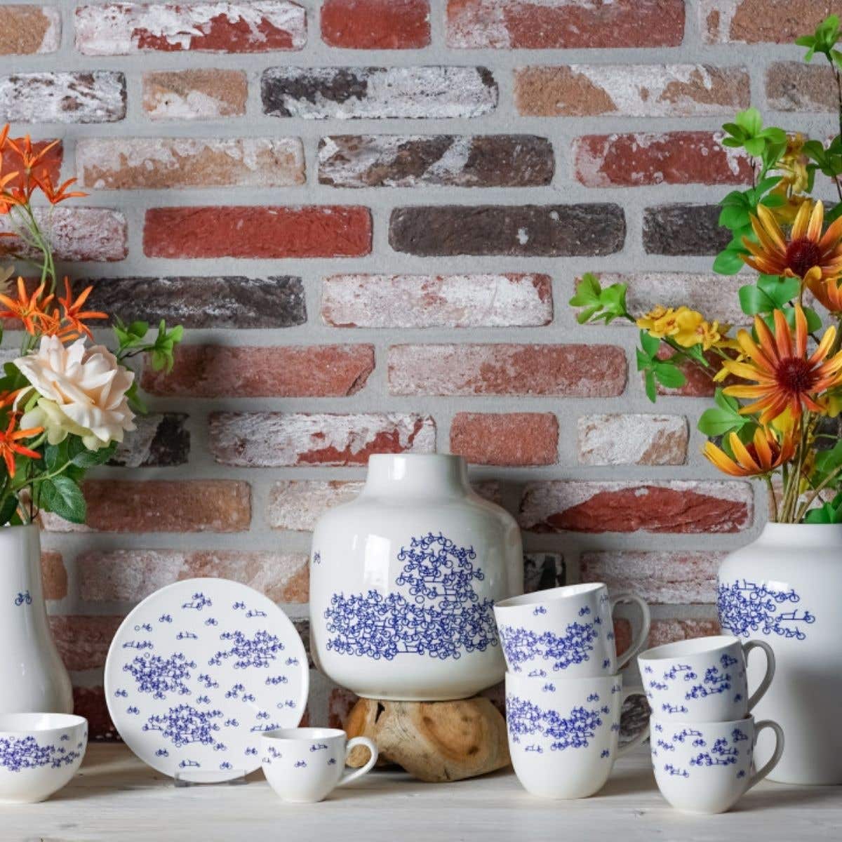 Heinen Delfts Blauw Gebaksbord de Blauwe Fiets 2 stuks