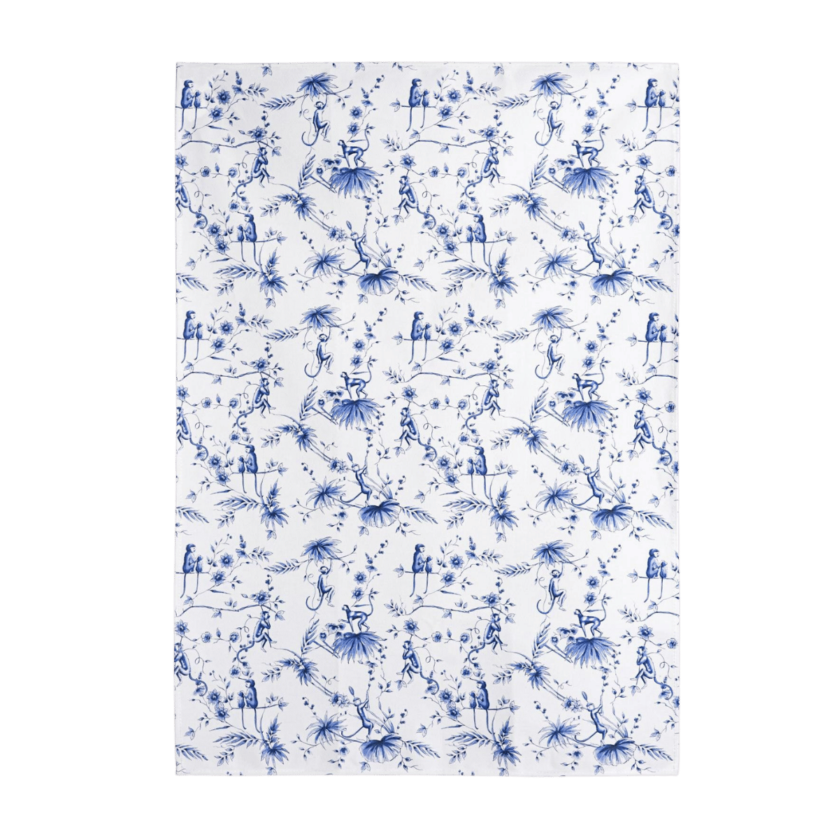 Heinen Delfts Blauw Theedoek Aapjes Wit