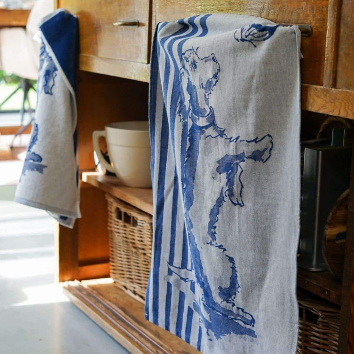 Heinen Delfts Blauw Theedoek Teckel Nhaan Streep