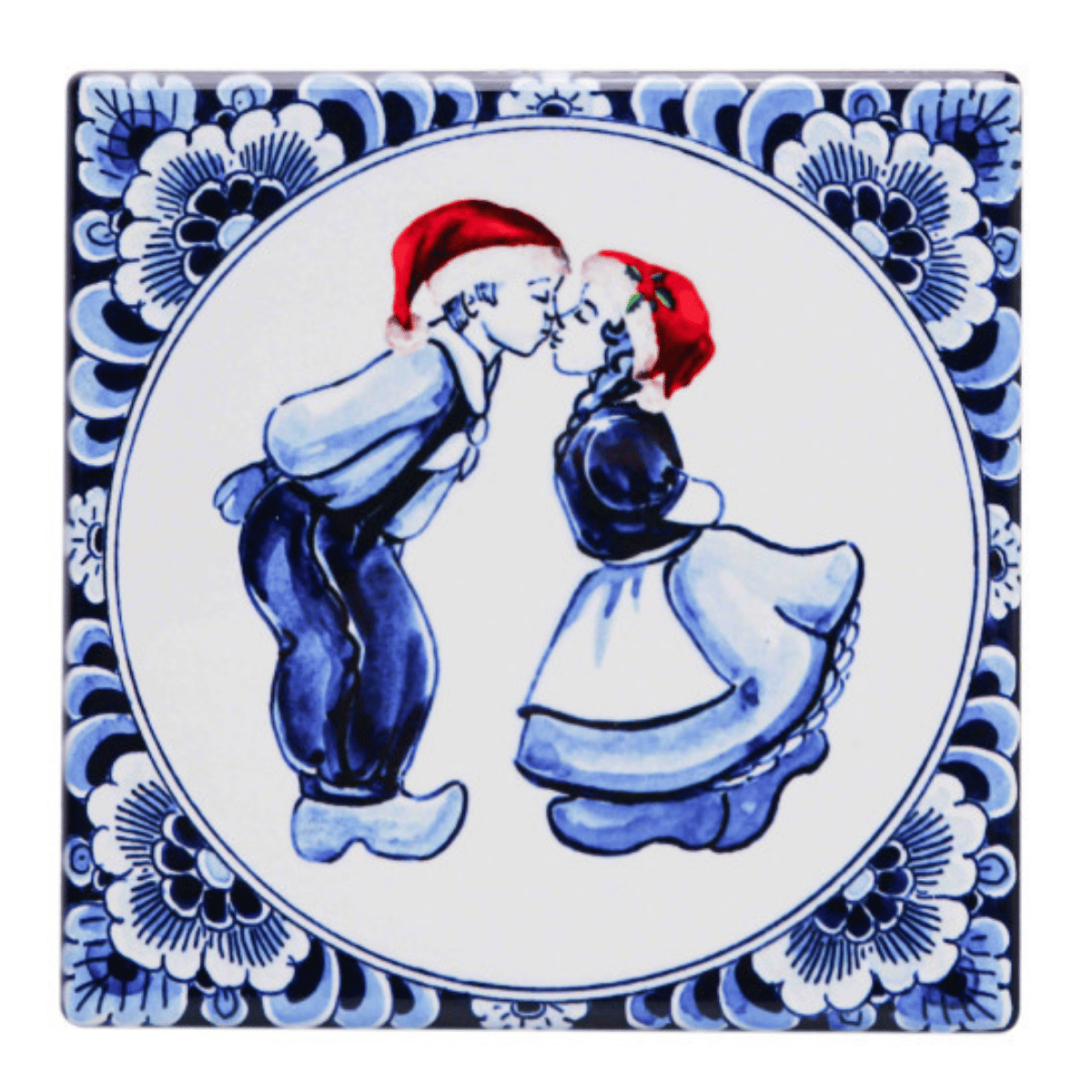 Heinen Delfts Blauw Onderzetters Kerst 4 stuks