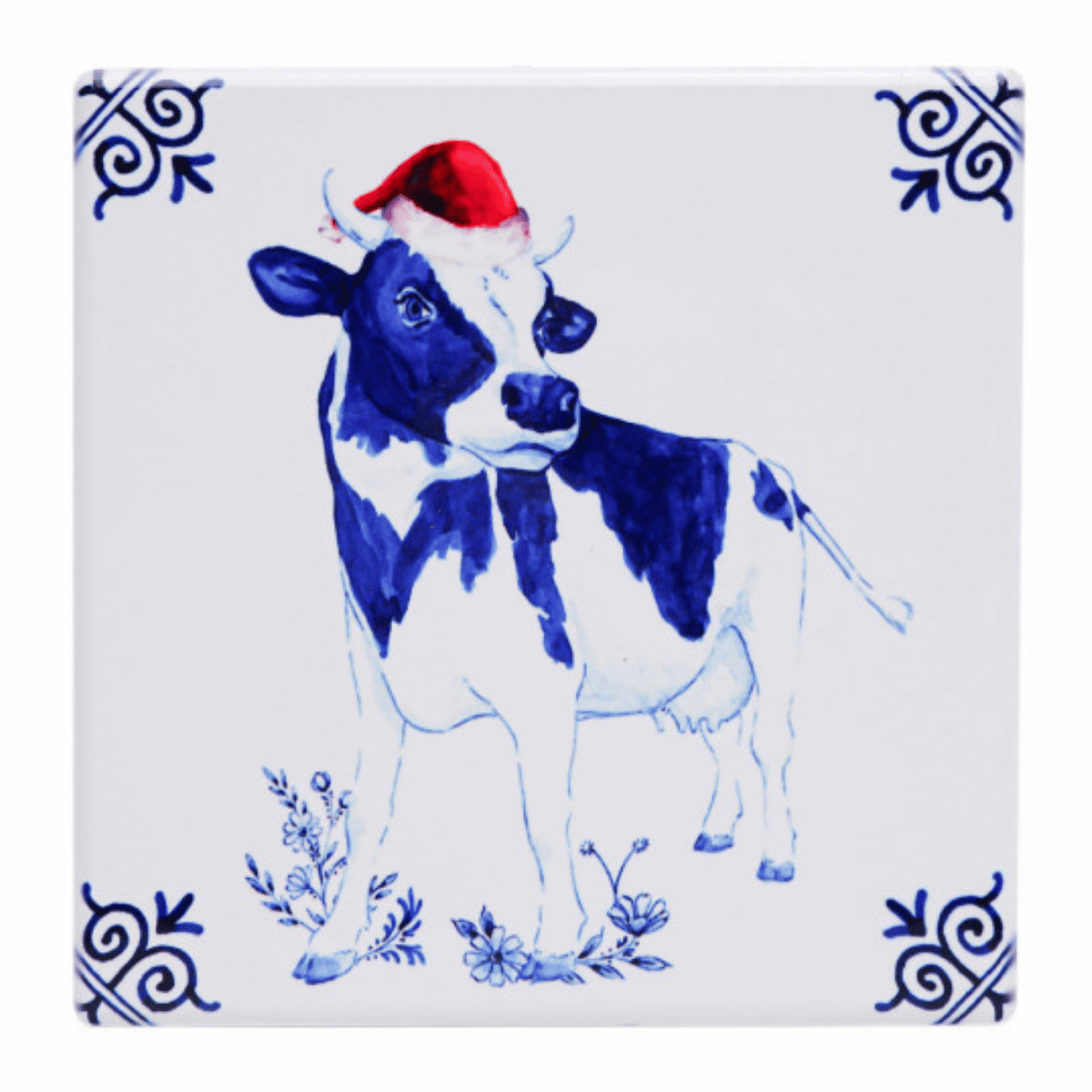 Heinen Delfts Blauw Onderzetters Kerst 4 stuks