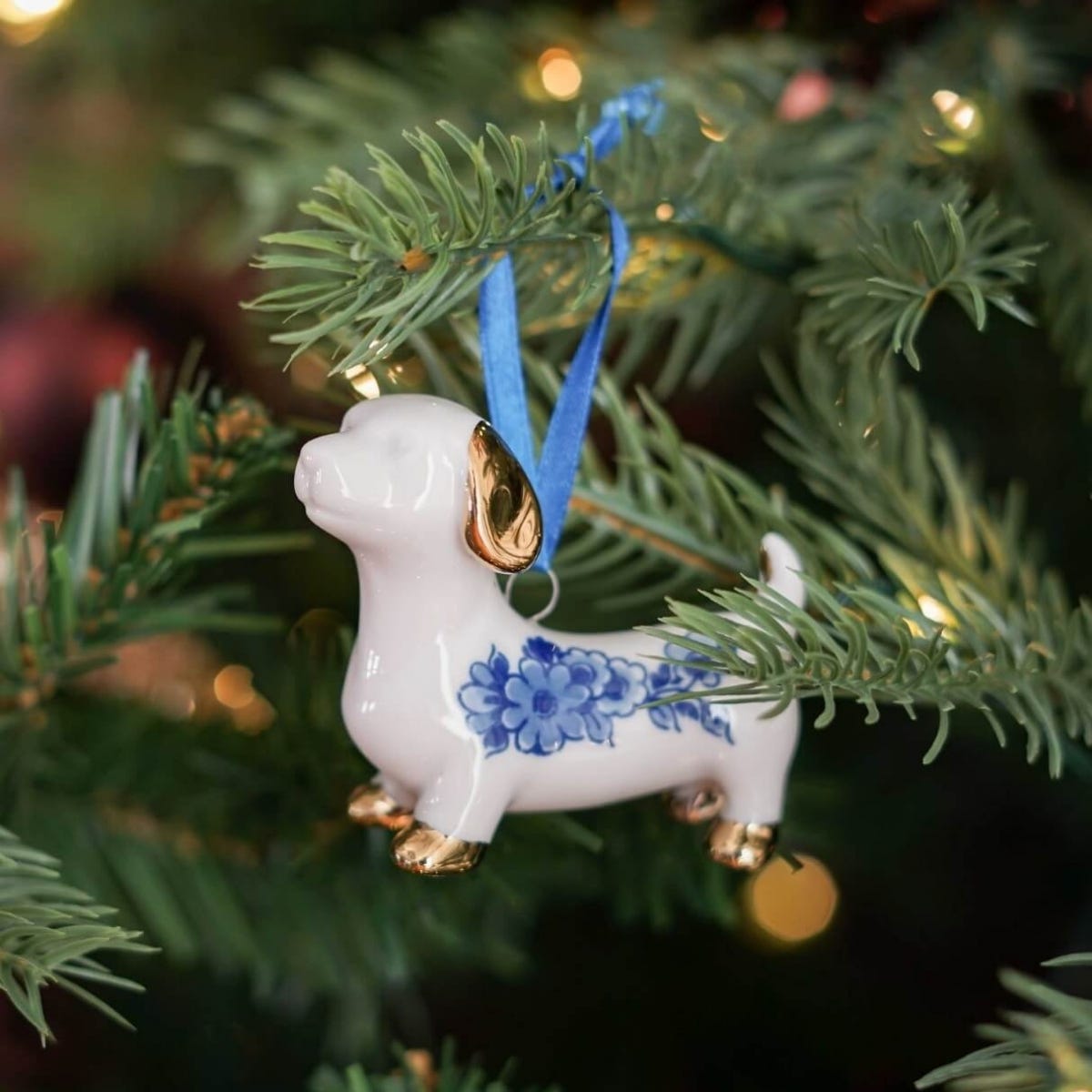 Heinen Delfts Blauw Kerstornament Teckel Blauw 6.5 x 3.5 x 5.5 cm