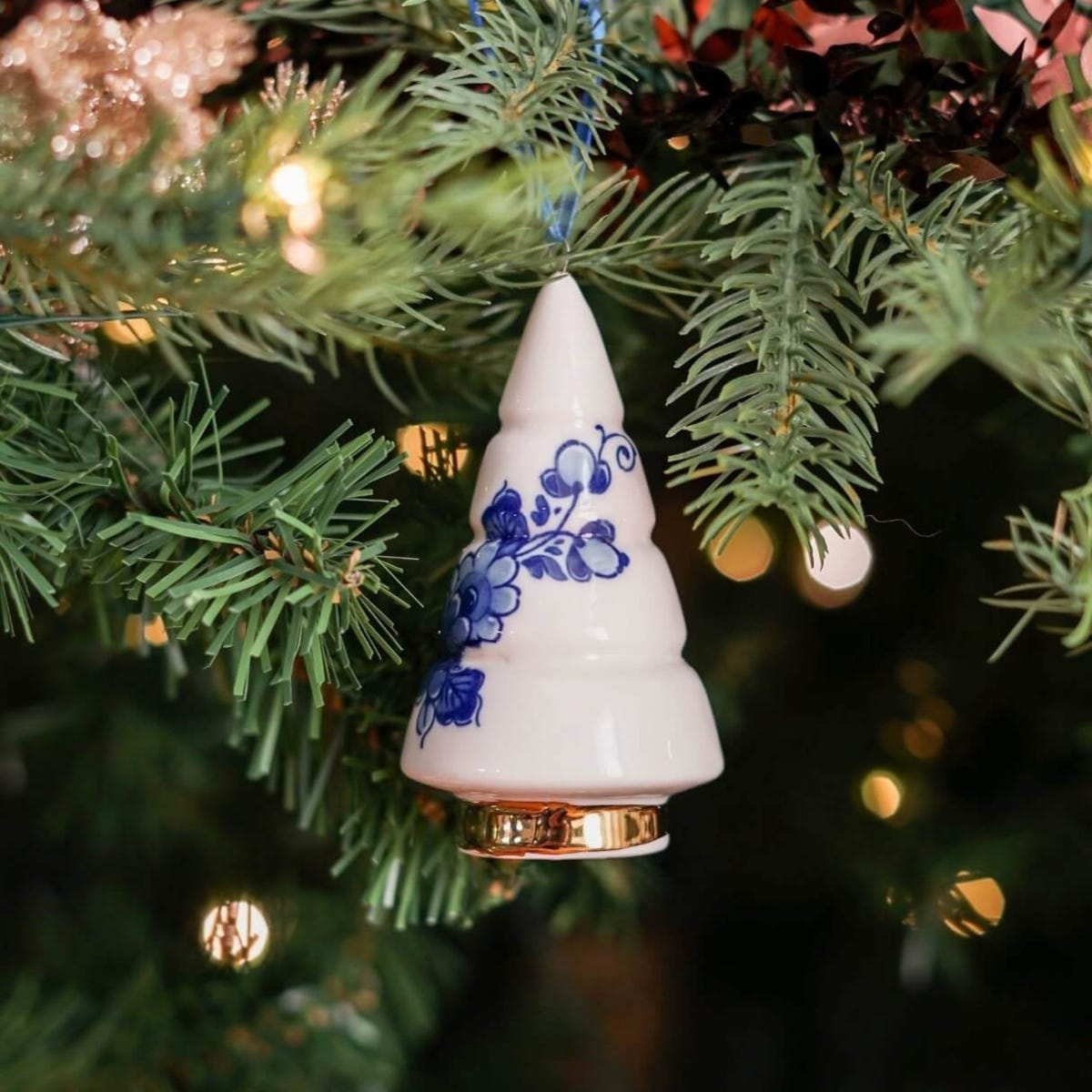Heinen Delfts Blauw Kerstornament Kerstboom Kegel Blauw 5 x 9.5 cm