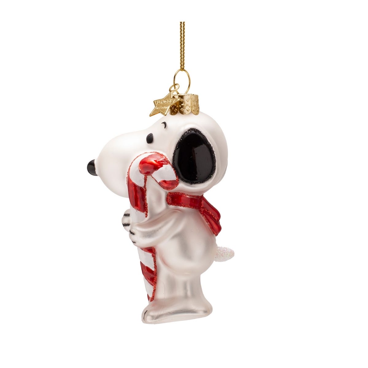 Vondels Kerstornament Snoopy met zuurstok Wit 4.5 x 6 x 9.5 cm