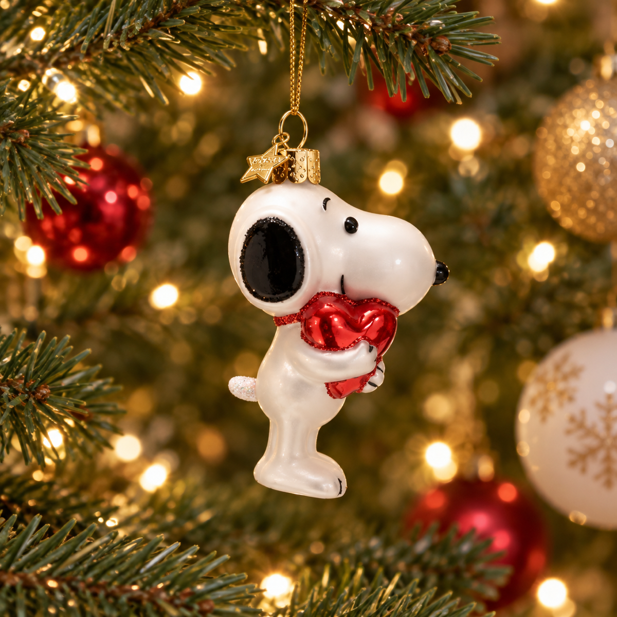 Vondels Kerstornament Snoopy met hart Wit 6 x 4.5 x 9.5 cm