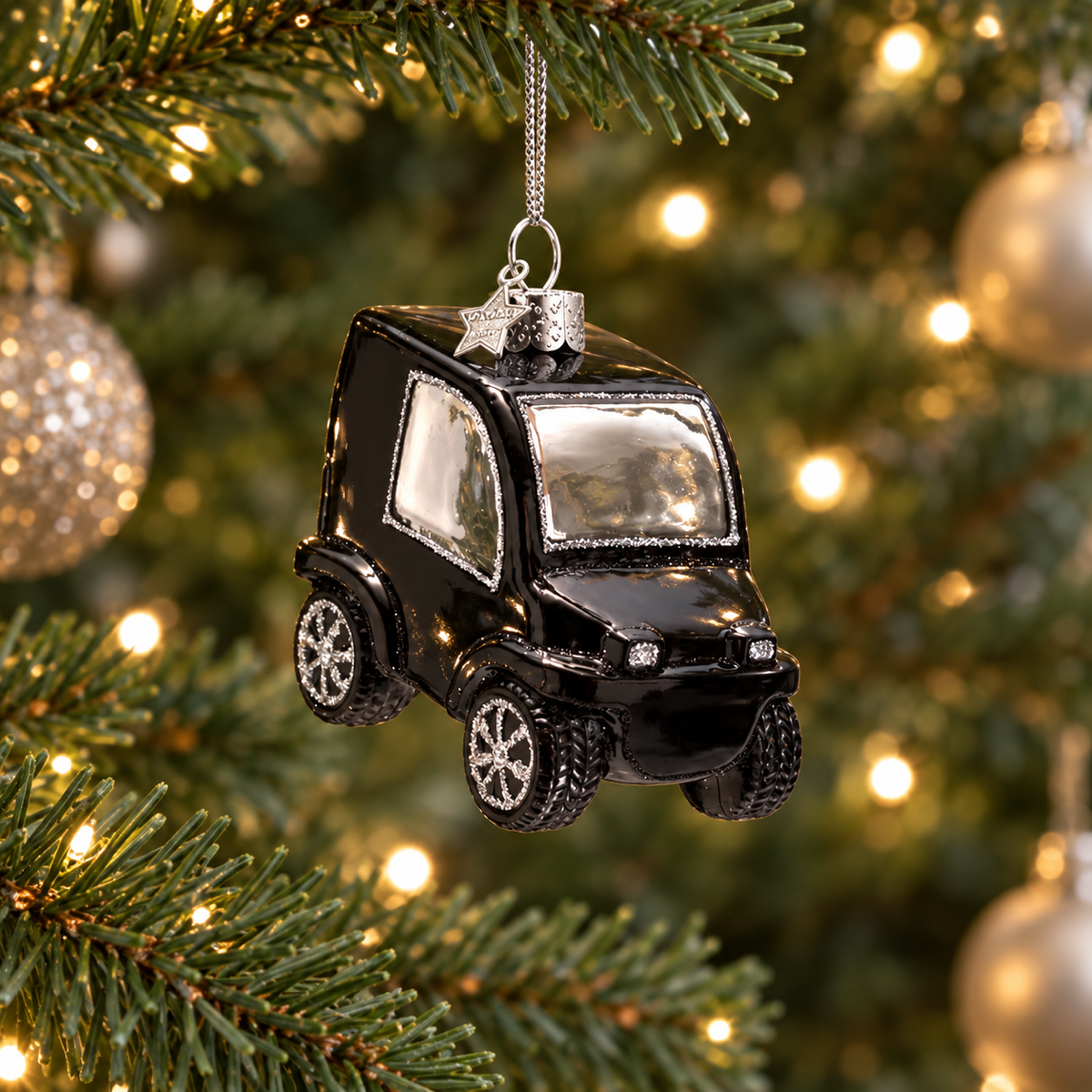 Vondels Kerstornament stadsauto Zwart 8.5 x 5 x 8 cm