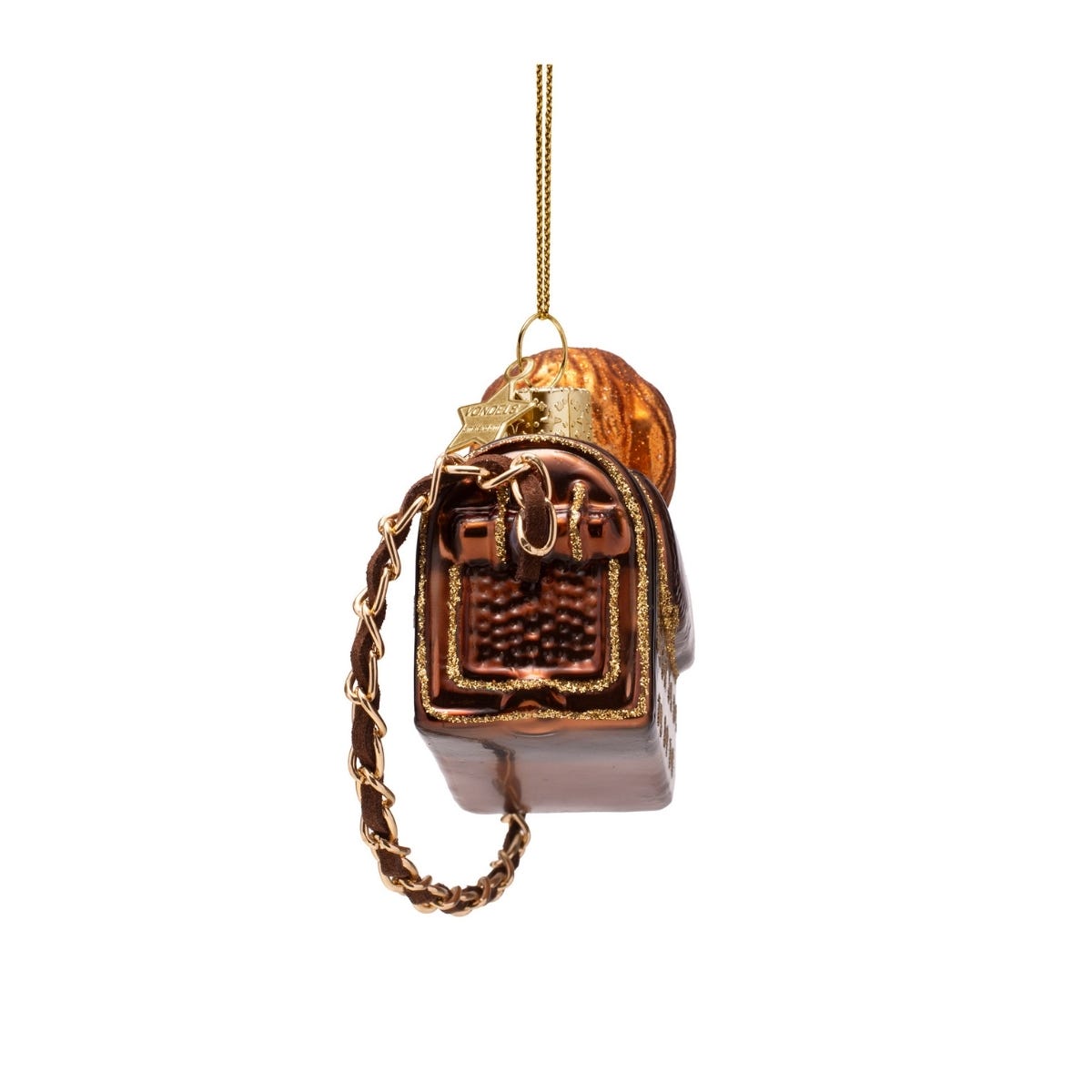 Vondels Kerstornament hond in tas met glitterbotjes Rood 7.5 x 3.5 x 7.5 cm