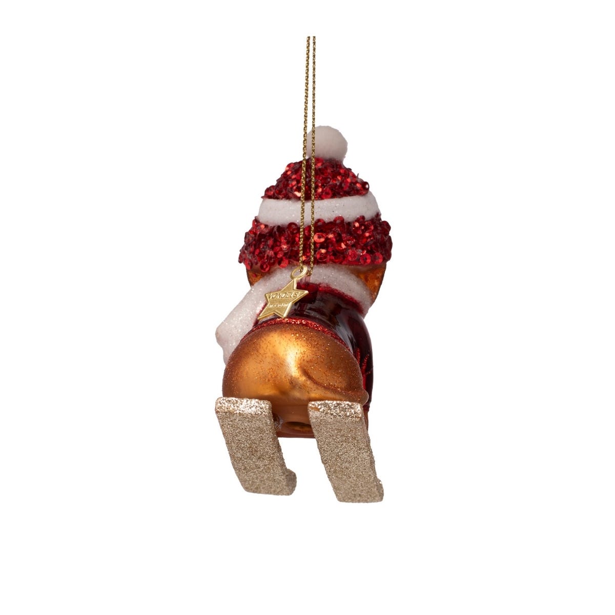 Vondels Kerstornament hond op ski's Rood 9.5 x 4 x 9.5 cm