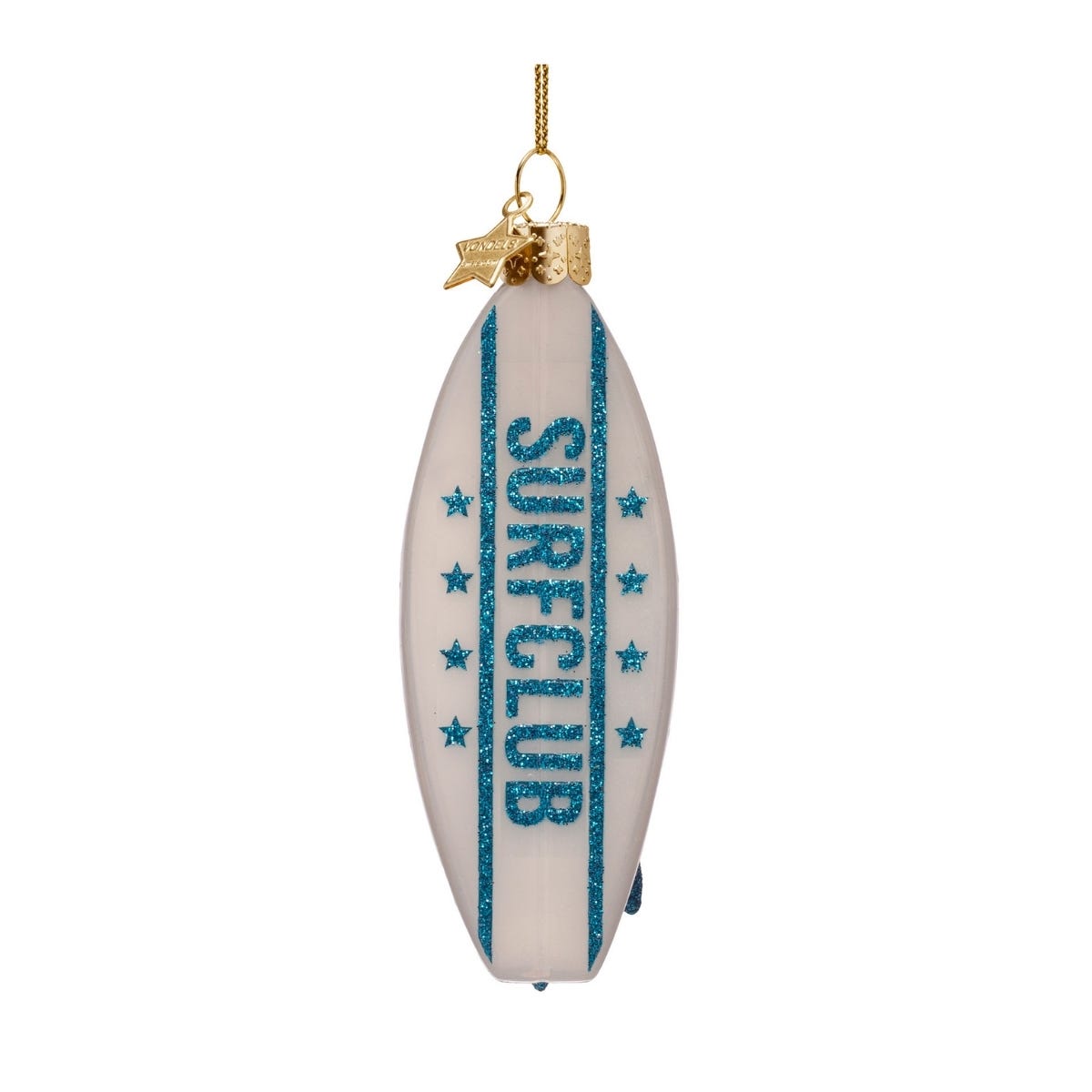 Vondels Kerstornament surfplank Wit 4 x 2.5 x 11 cm