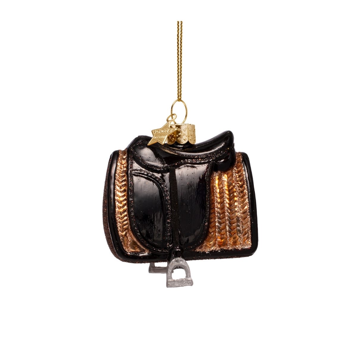 Vondels Kerstornament paardenzadel Zwart 7 x 5 x 6 cm