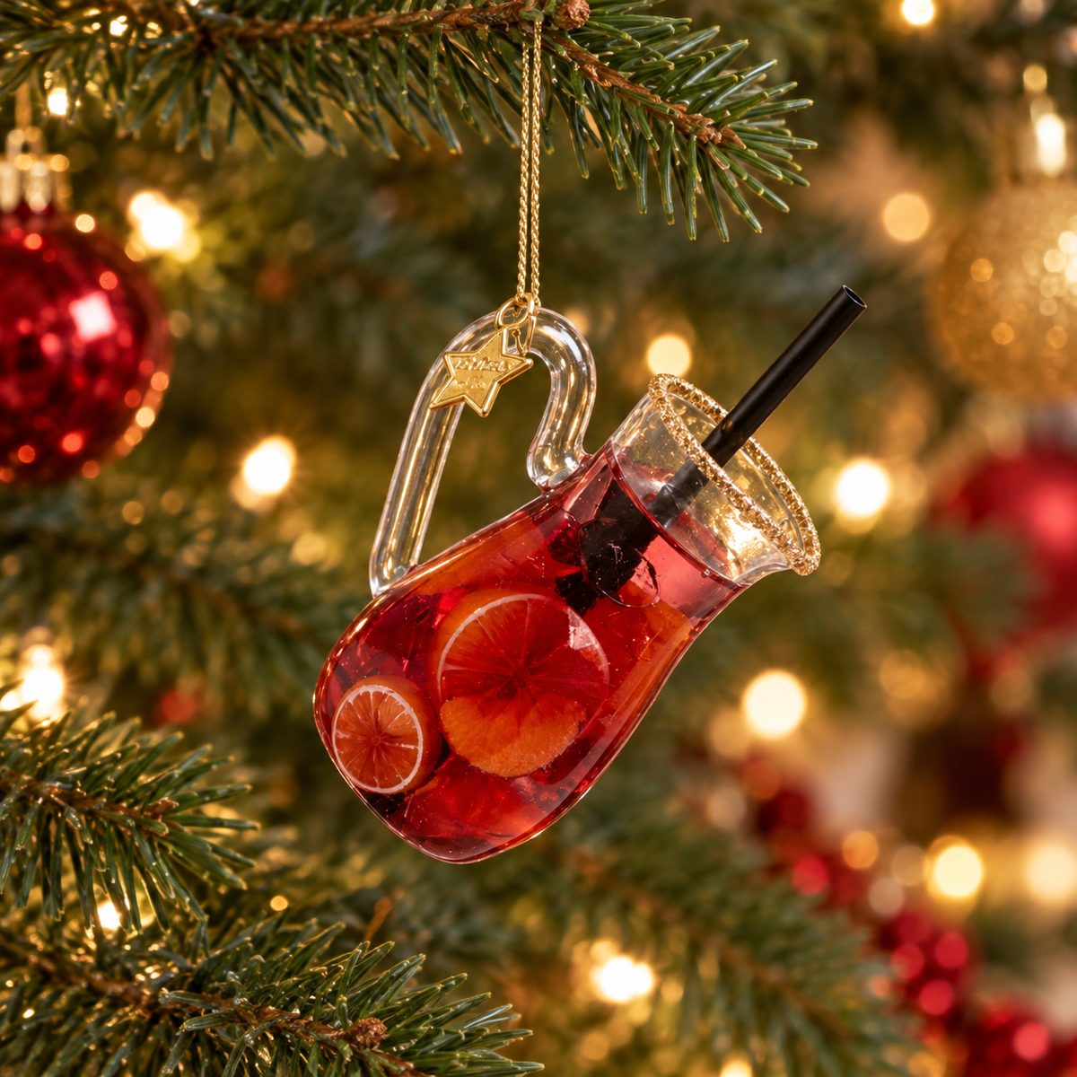 Vondels Kerstornament blikje sangria Rood 4 x 6.5 x 9 cm