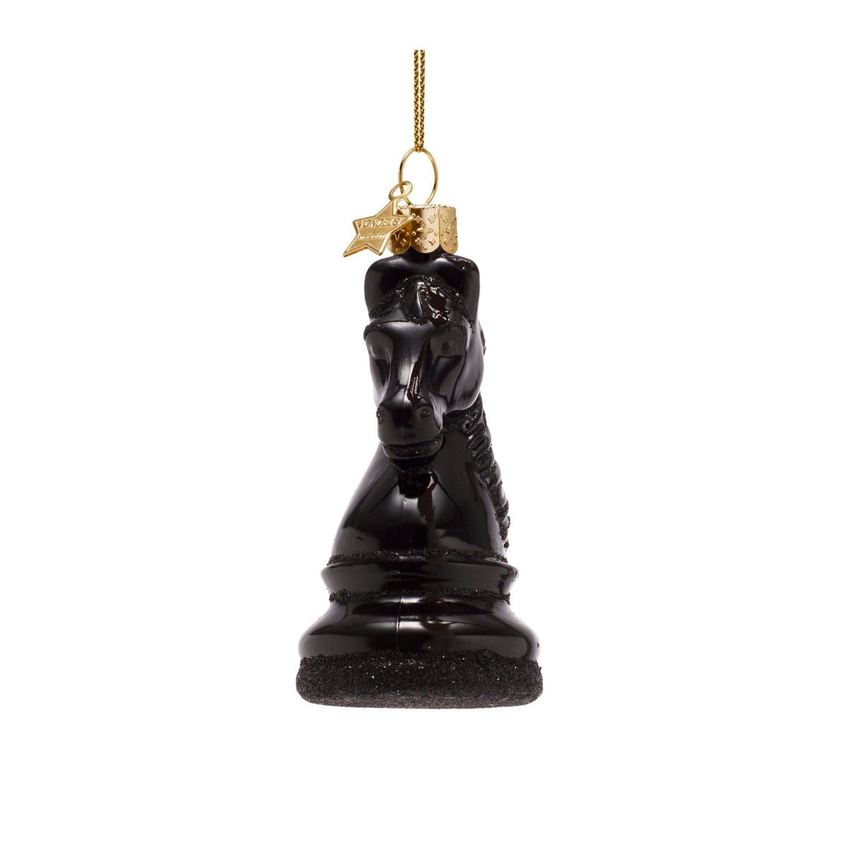 Vondels Kerstornament schaakstuk ridder Zwart 4 x 4 x 9 cm