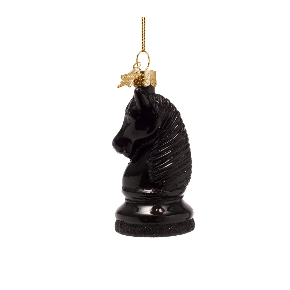 Vondels Kerstornament schaakstuk ridder Zwart 4 x 4 x 9 cm