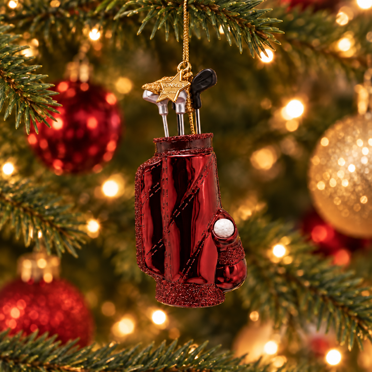 Vondels Kerstornament golftas Rood 6.5 x 4.5 x 13 cm