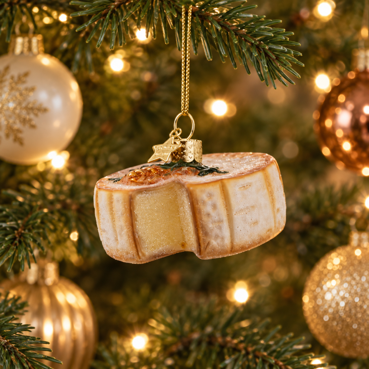Vondels Kerstornament camembert kaas Beige 7.5 x 3 x 4 cm