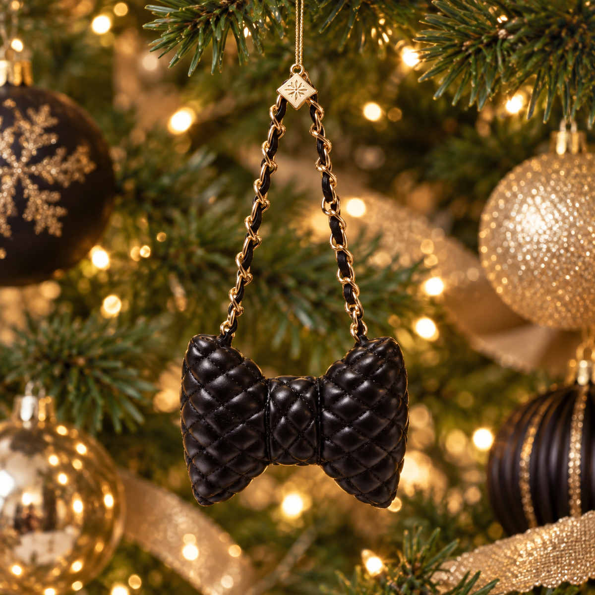 Vondels Kerstornament tas met strik Zwart 8 x 3 x 7 cm