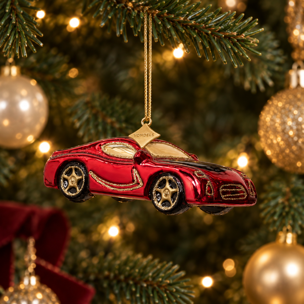 Vondels Kerstornament luxe auto Rood 11.5 x 5 x 5 cm