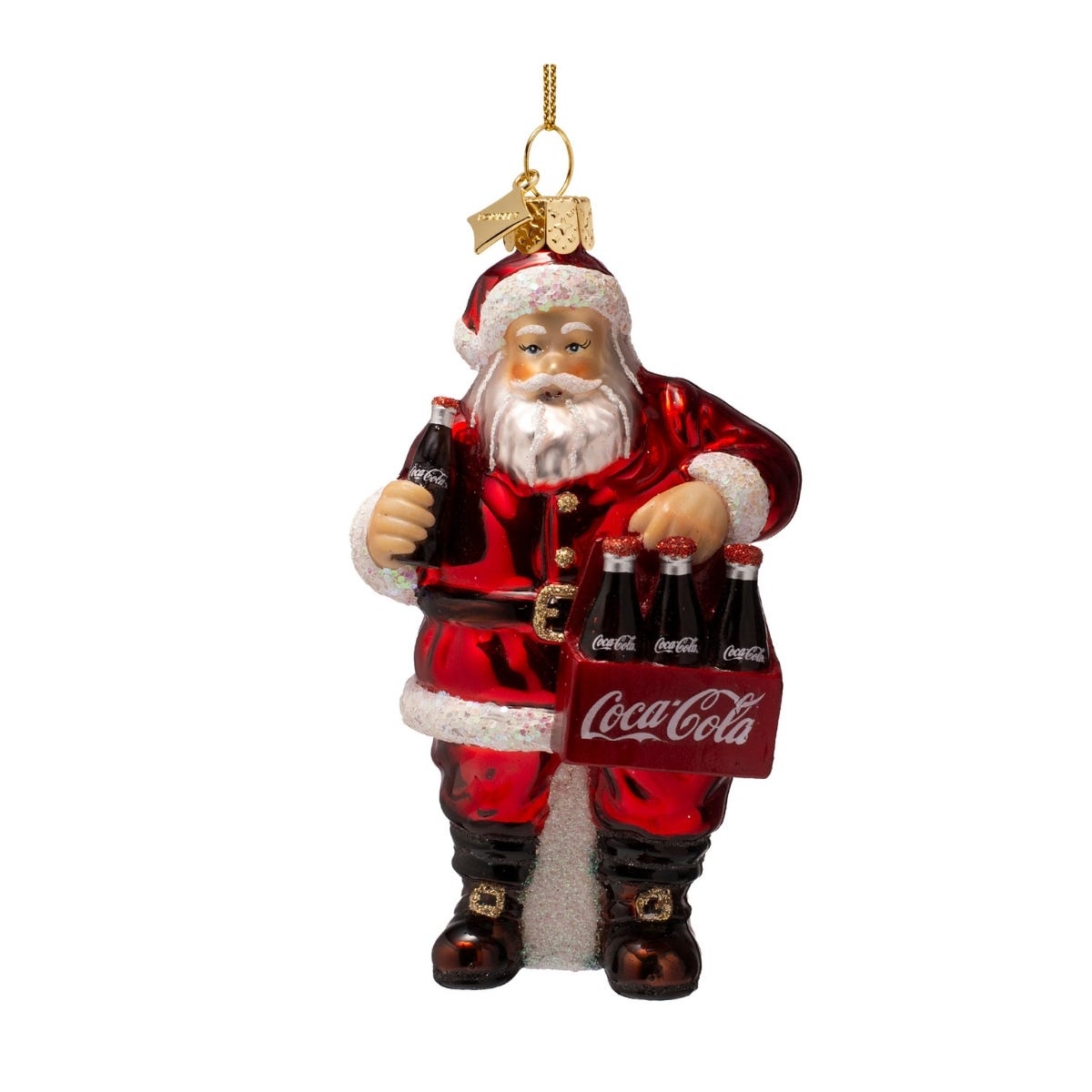 Vondels Kerstornament Coca-Cola kerstman met flessen Rood 7 x 5.5 x 12.5 cm
