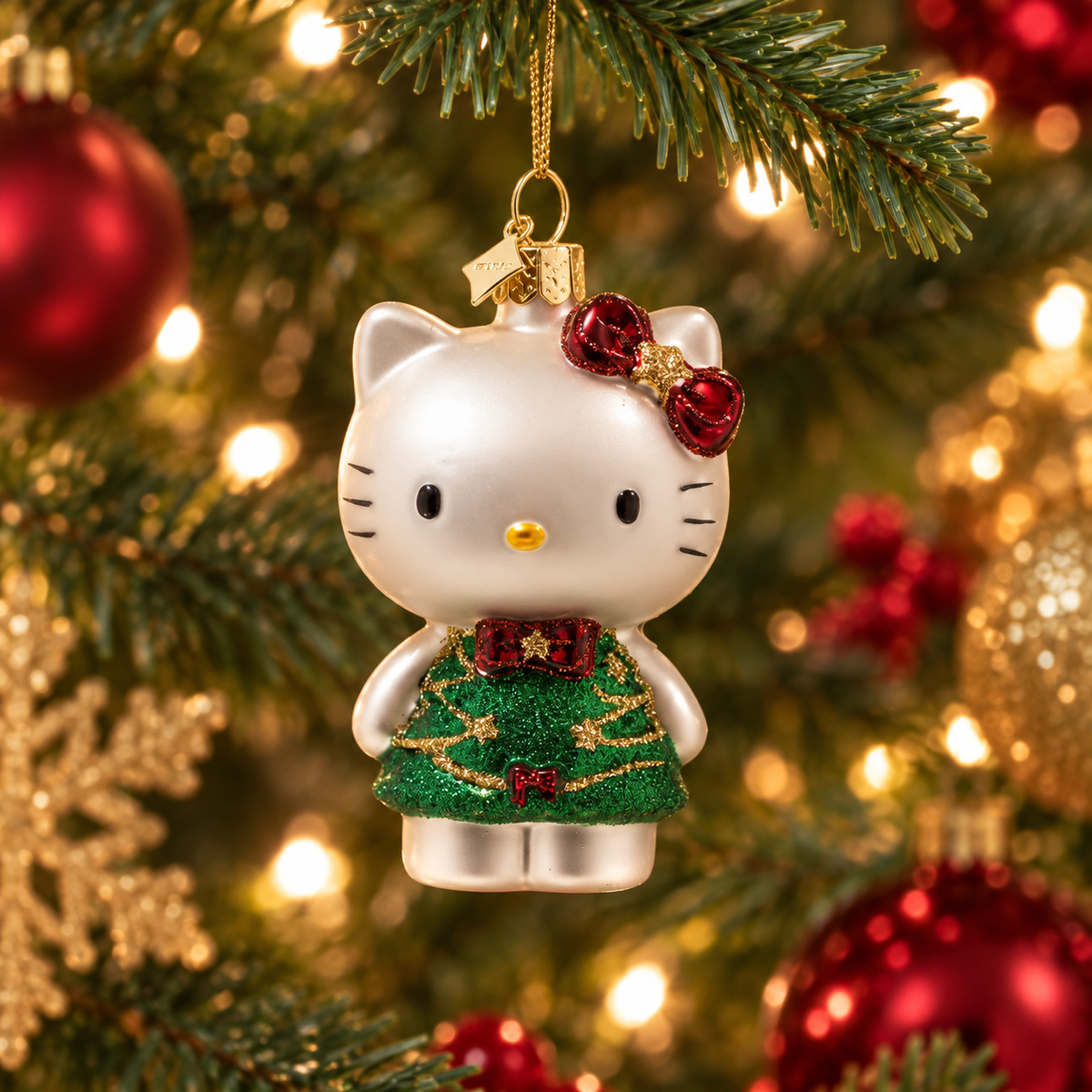 Vondels Kerstornament Hello Kitty in kerstboomjurk Wit 5.5 x 4 x 8.5 cm