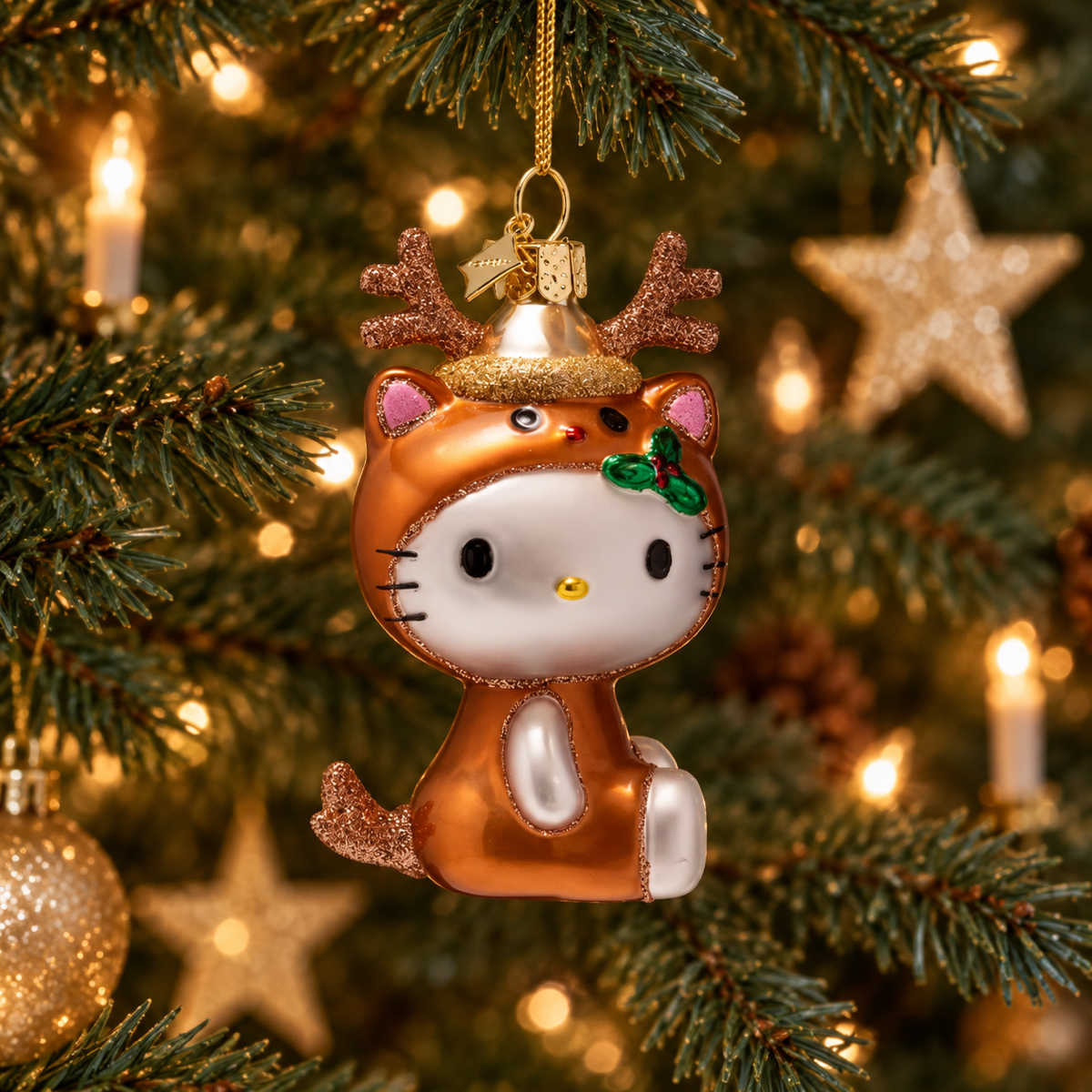 Vondels Kerstornament Hello Kitty in rendierpak Wit 6 x 3.5 x 9.5 cm