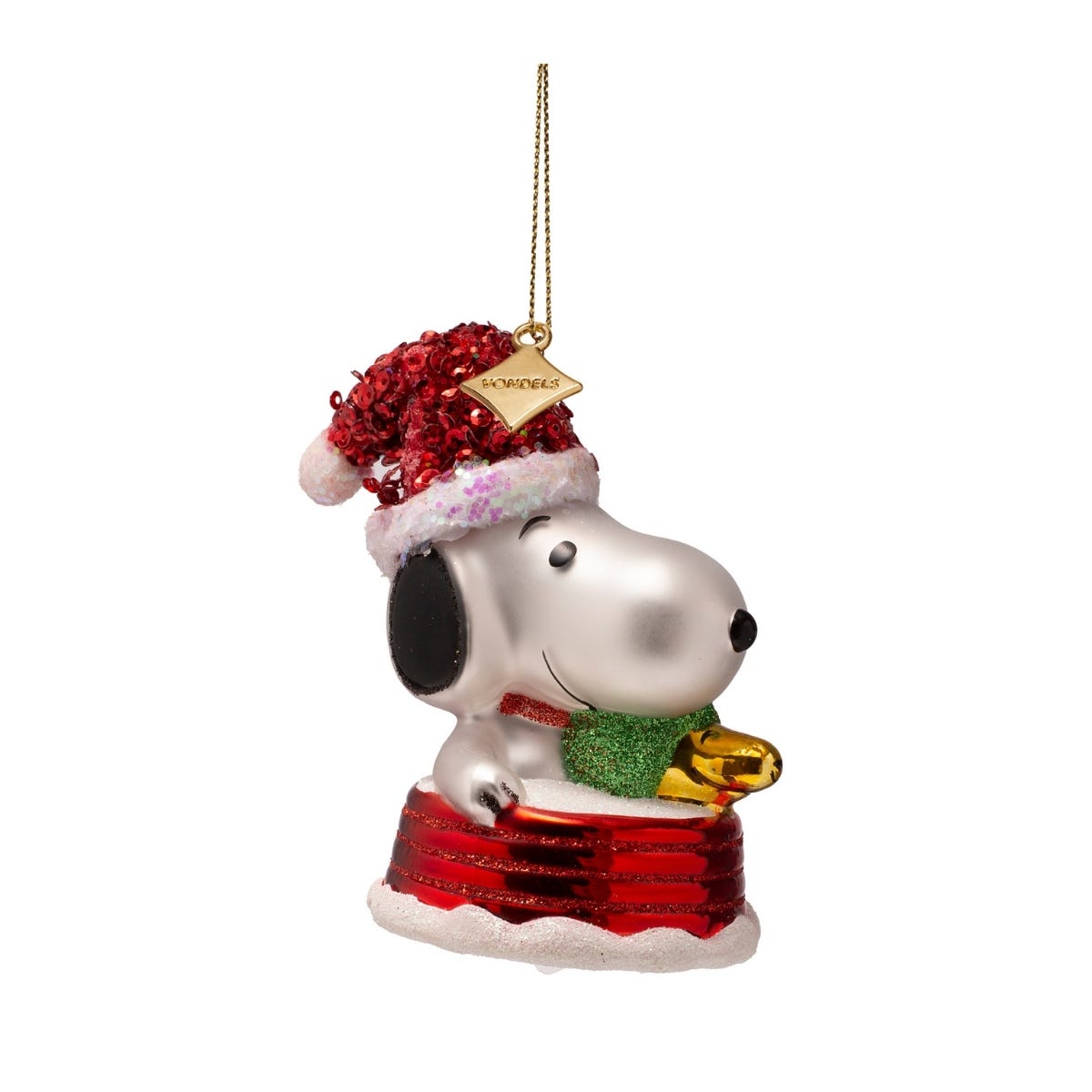 Vondels Kerstornament Snoopy en Woodstock op slee Wit 6 x 6 x 7.5 cm