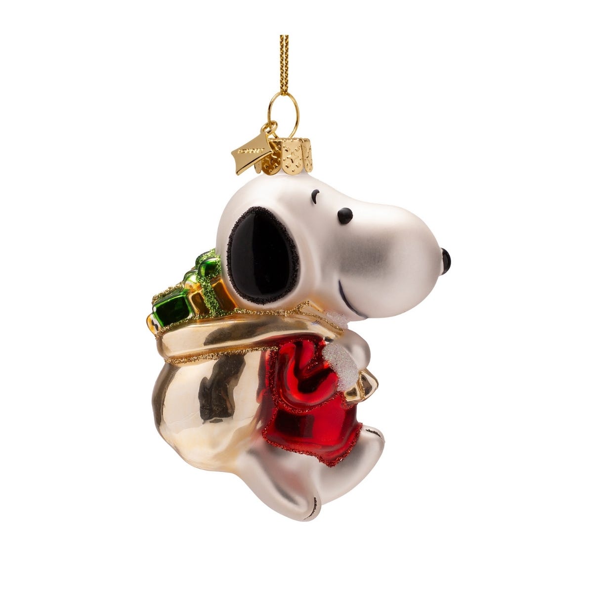 Vondels Kerstornament Snoopy met cadeaus in tas Wit 6.5 x 4 x 9 cm