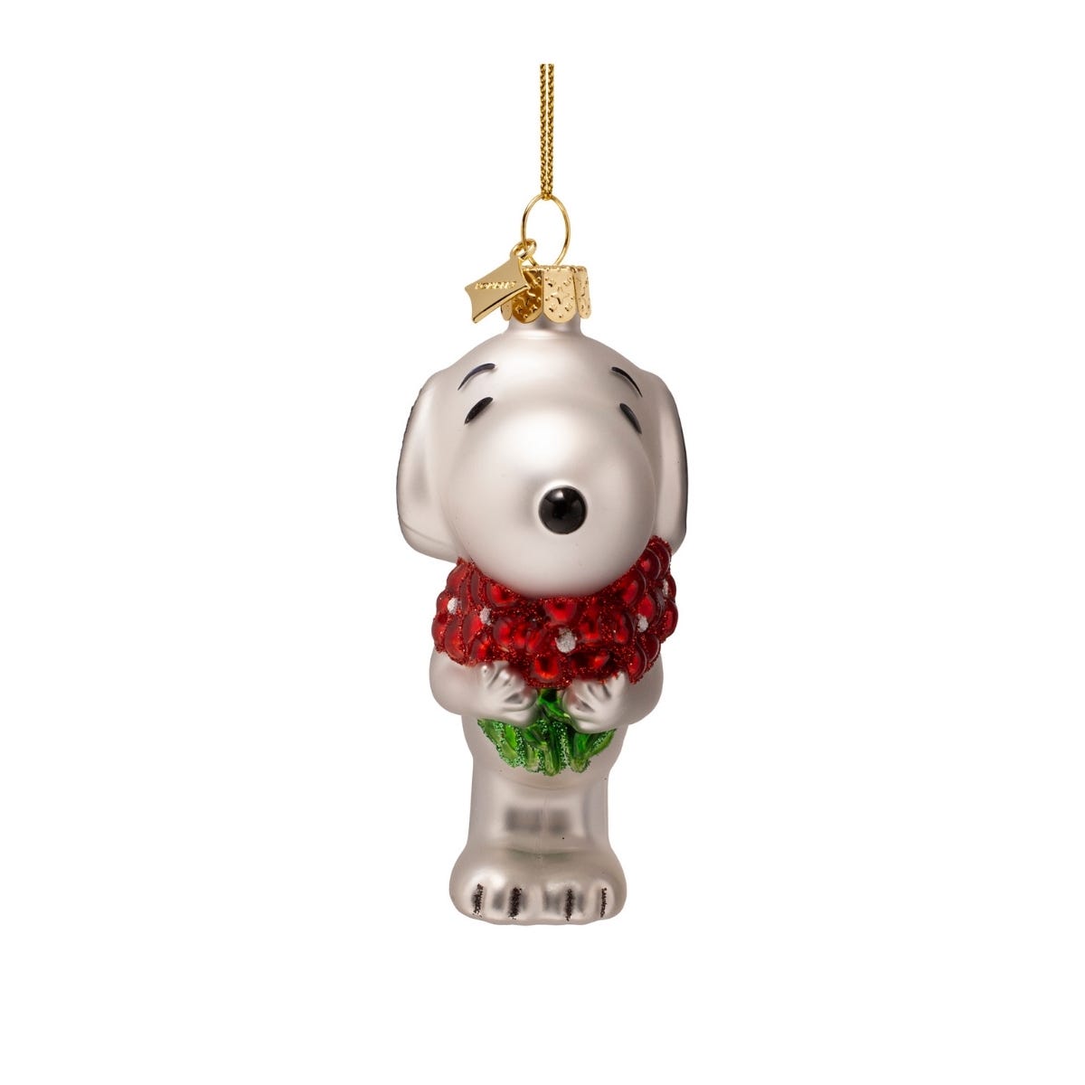 Vondels Kerstornament Snoopy met bloemen Wit 6 x 4 x 9 cm