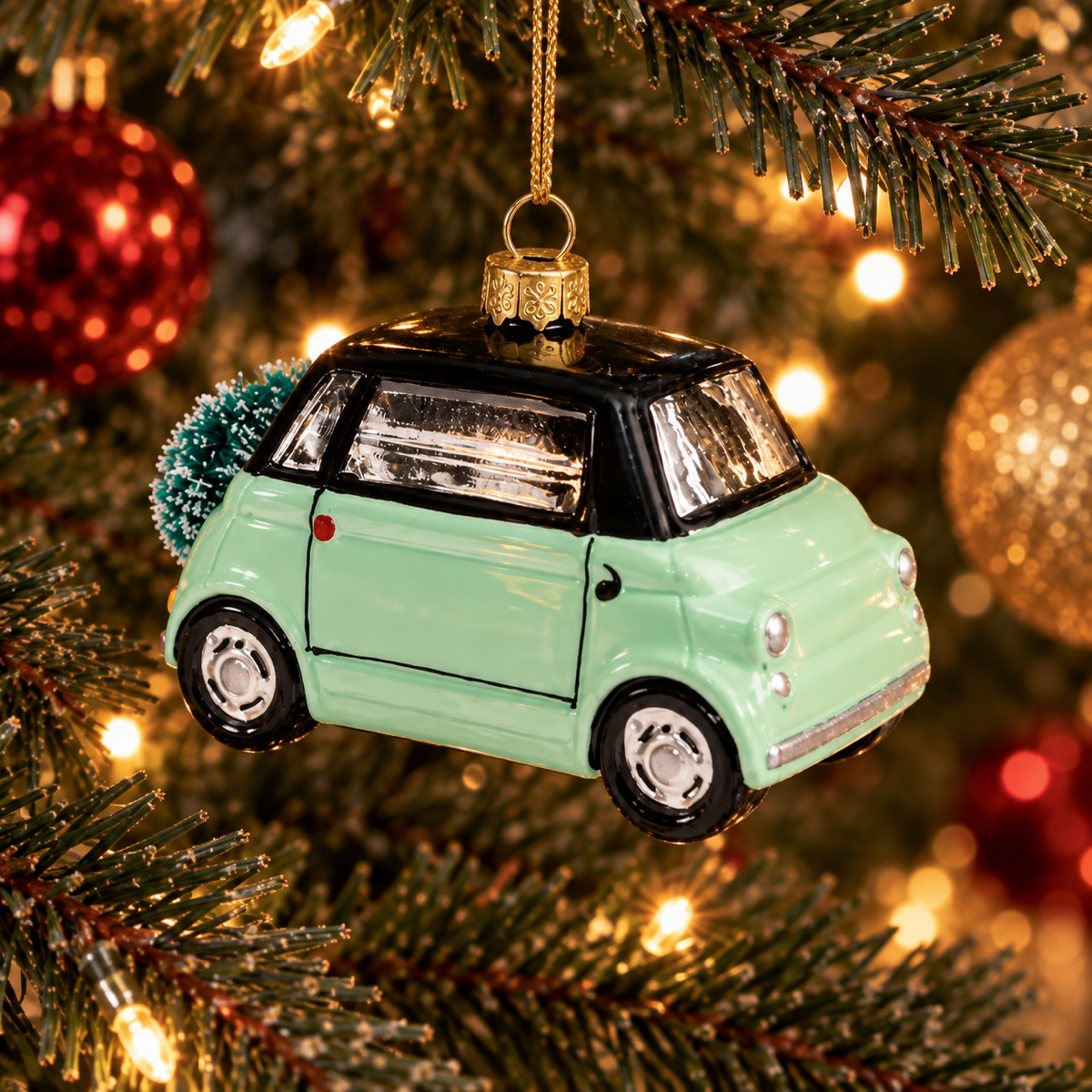 Yup in de boom Kerstornament Citycar Groen 7 x 10 x 5 cm