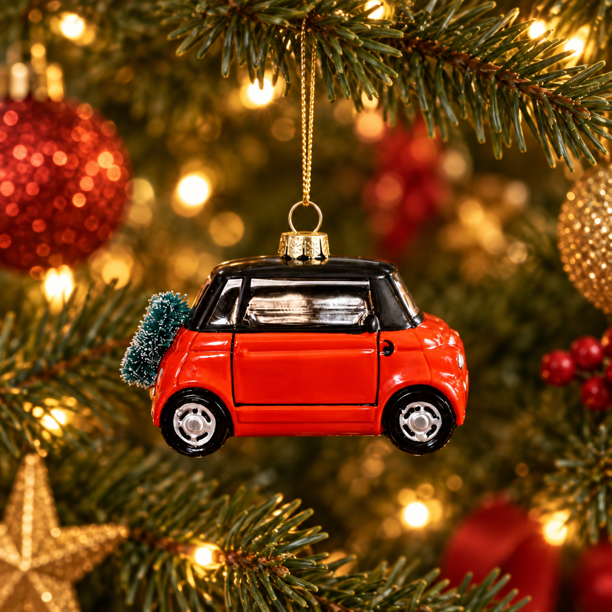 Yup in de boom Kerstornament Citycar Oranje 7 x 10 x 5 cm